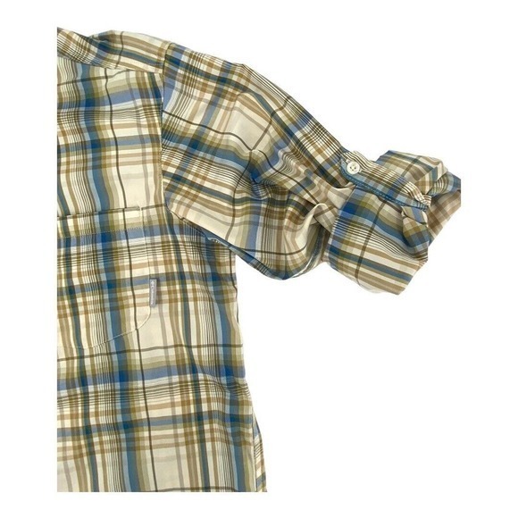 Columbia Blue and‎ Tan Plaid Long Sleeve Shirt Polyester Nylon Blend Mens S - Picture 8 of 10